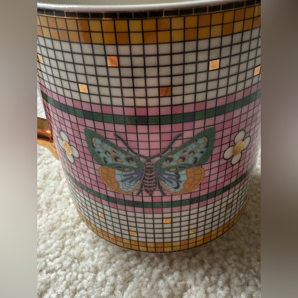Anthropologie mosaic tile pink butterfly mug - Picture 2 of 5